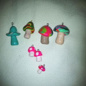 Various clay trippy mushroom pendants and charms bundle